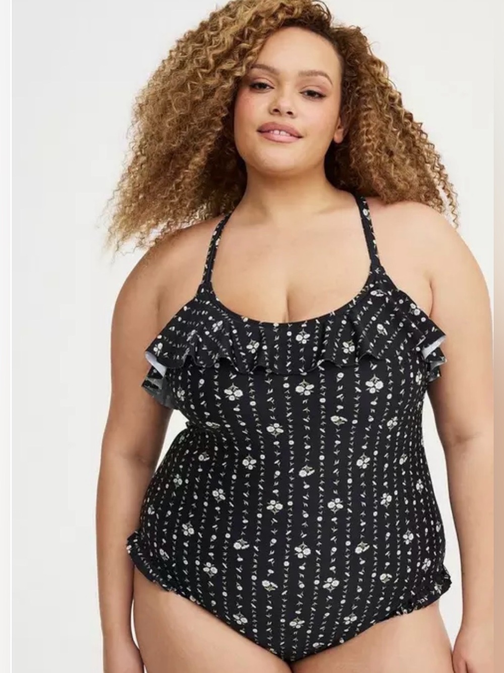 torrid Black Floral Ruffle One-Piece Swimsuit